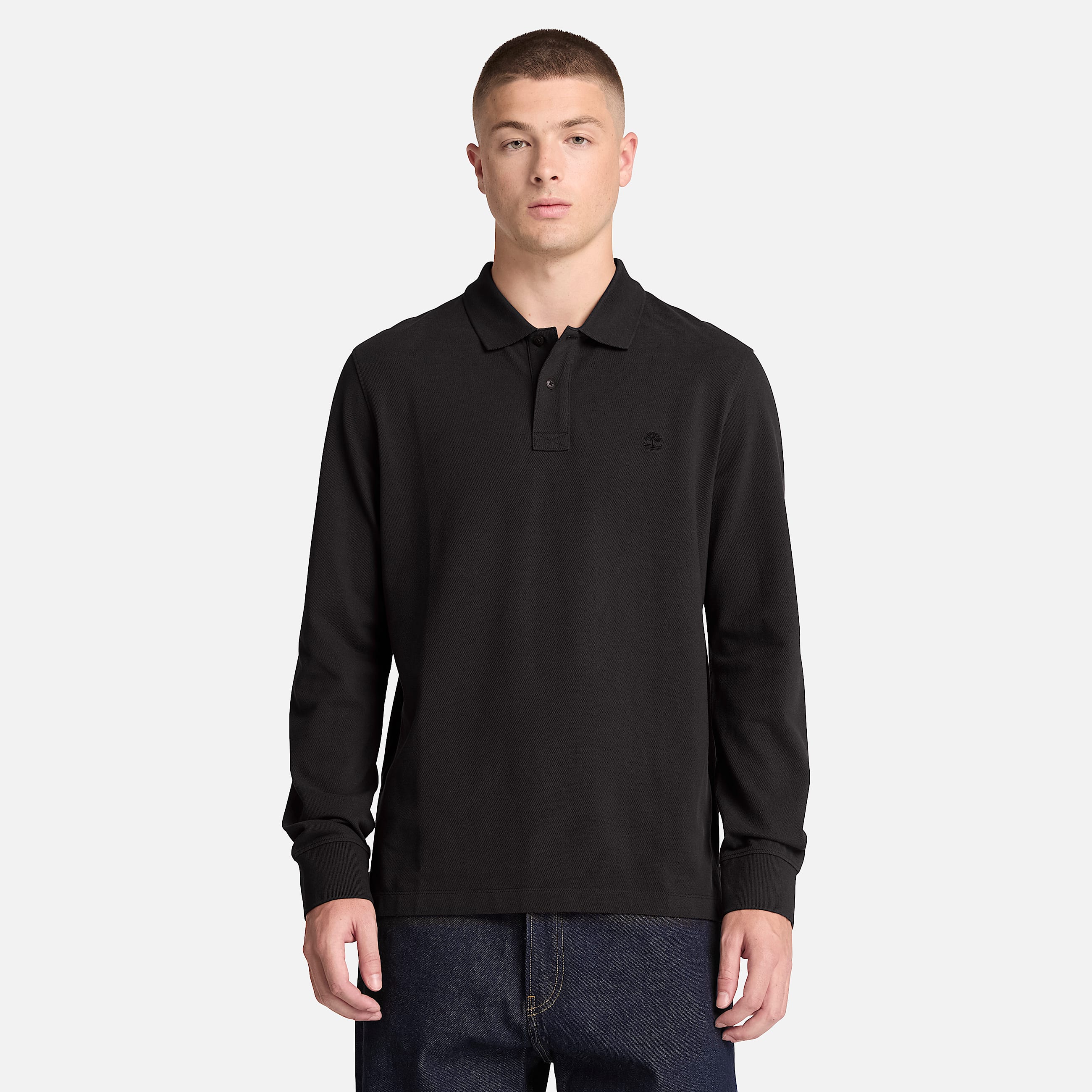 Millers River LongSleeve Polo for Men in Black TBL Black ALT1