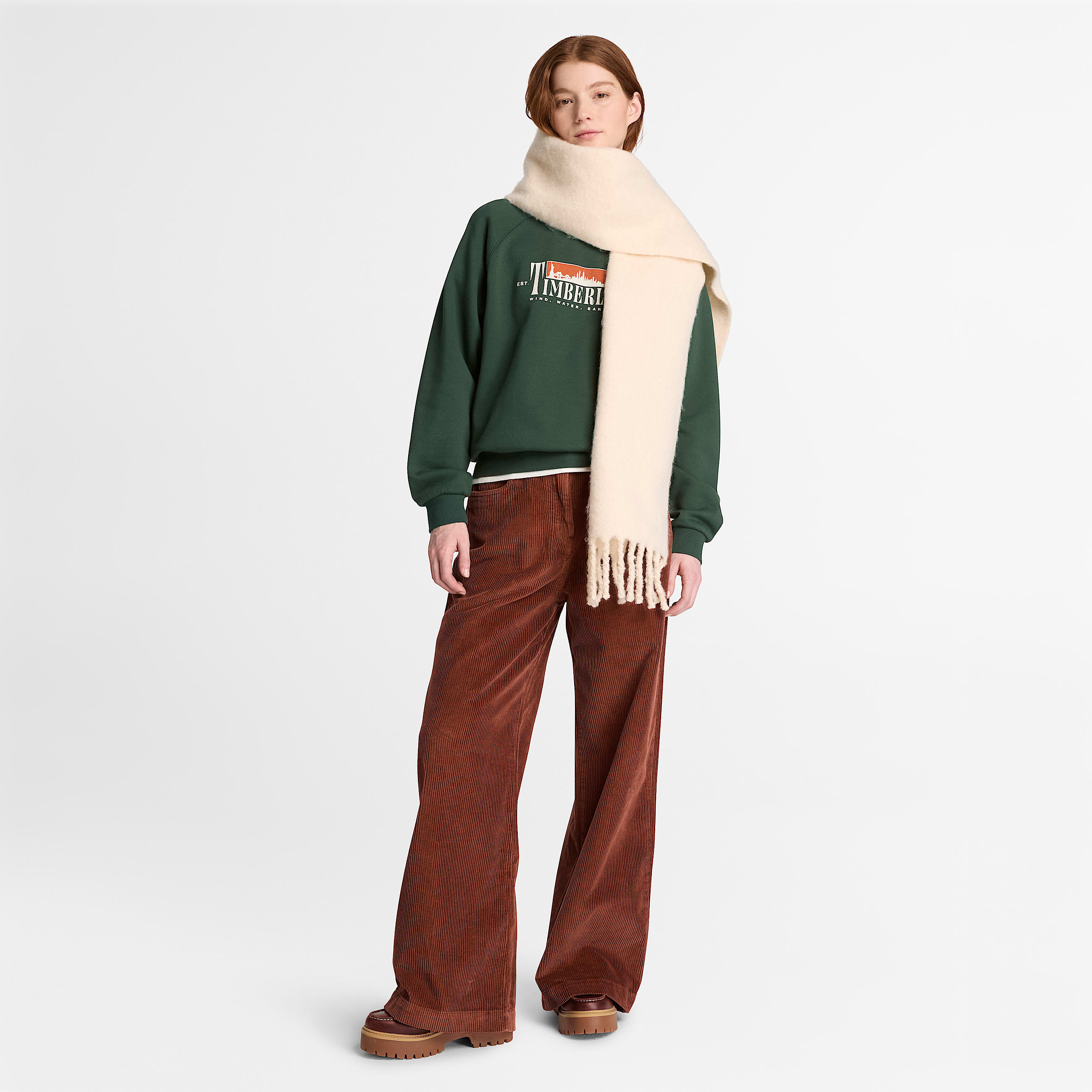 Sweat  col rond motif et envers bross pour femme en vert fonc TBL Verte ALT2