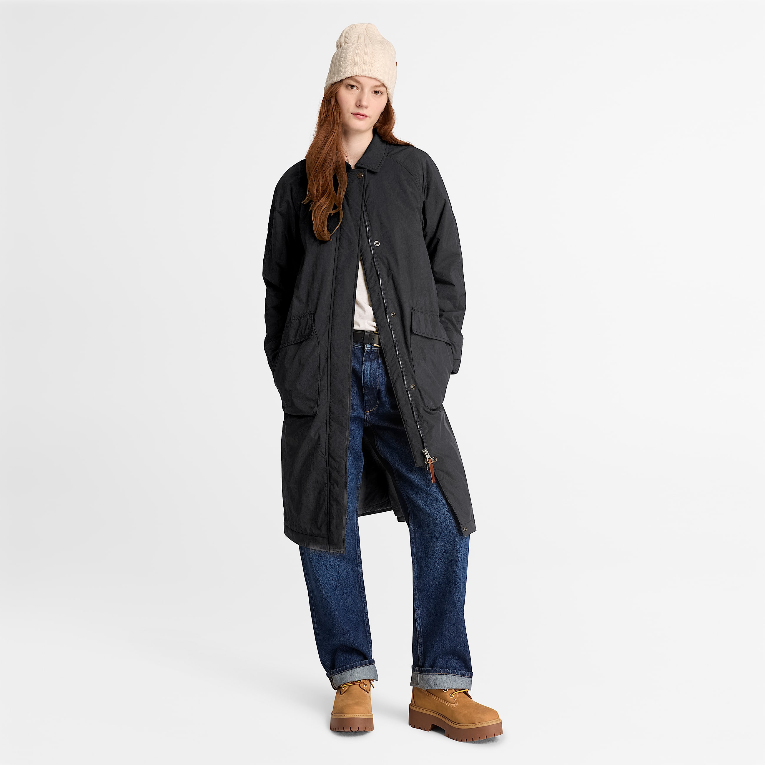 Water Repellent Insulated Long Coat for Women in Black TBL Black ALT2