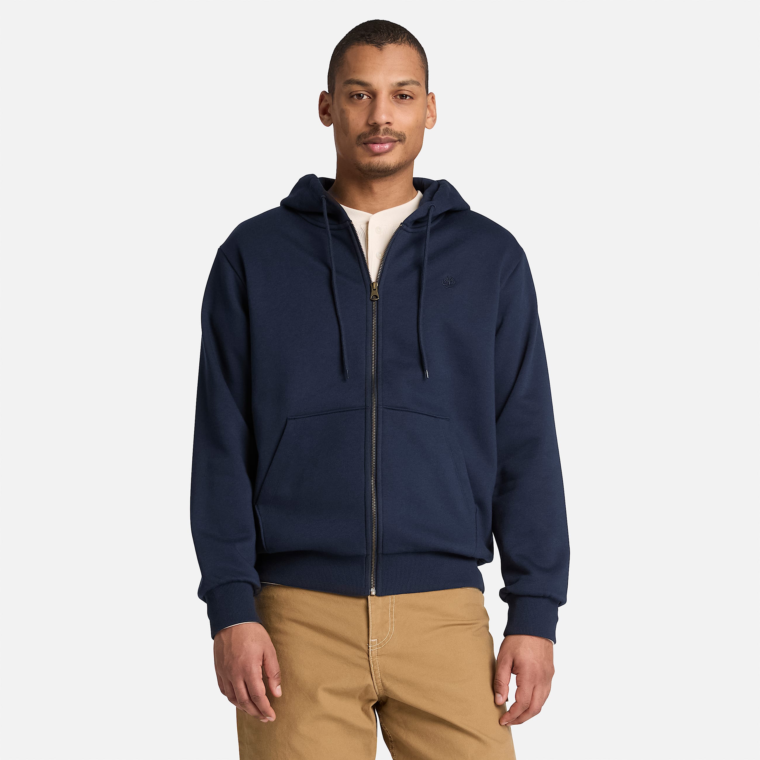 Oyster River Chest Logo Zip Hoodie for Men in Dark Blue