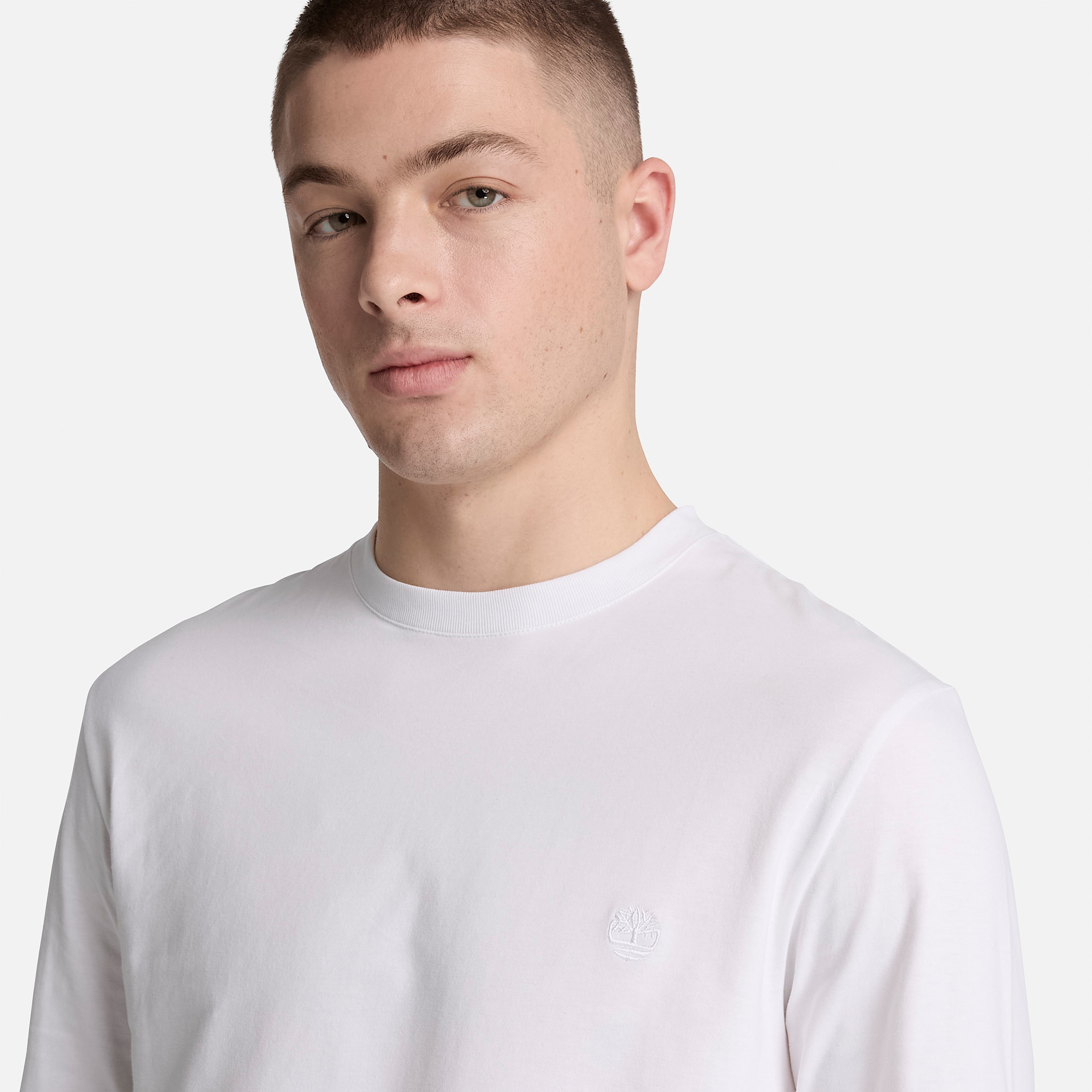 Dunstan River Slim Embroidered LongSleeve TShirt for Men in White TBL White ALT3