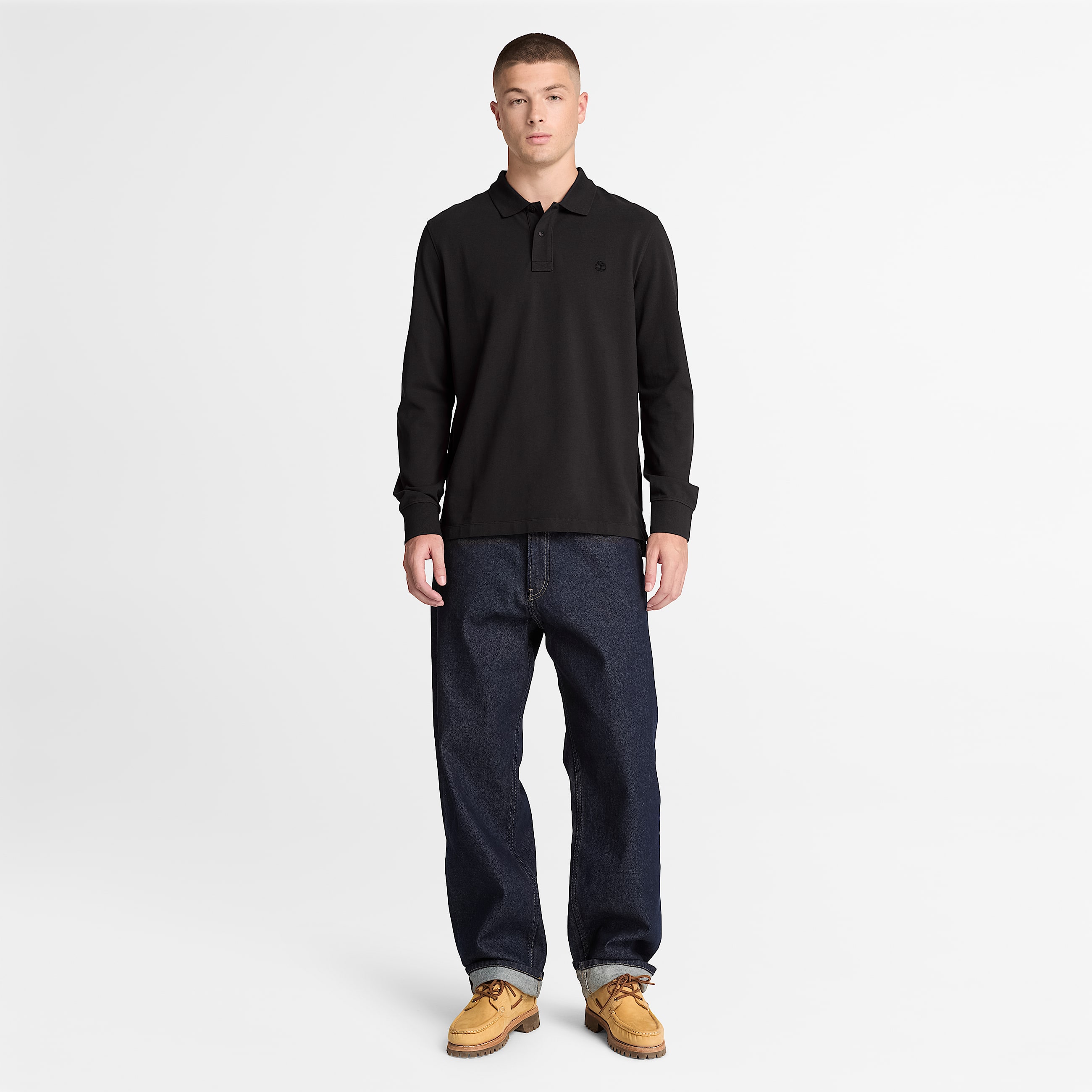 Millers River LongSleeve Polo for Men in Black TBL Black ALT2