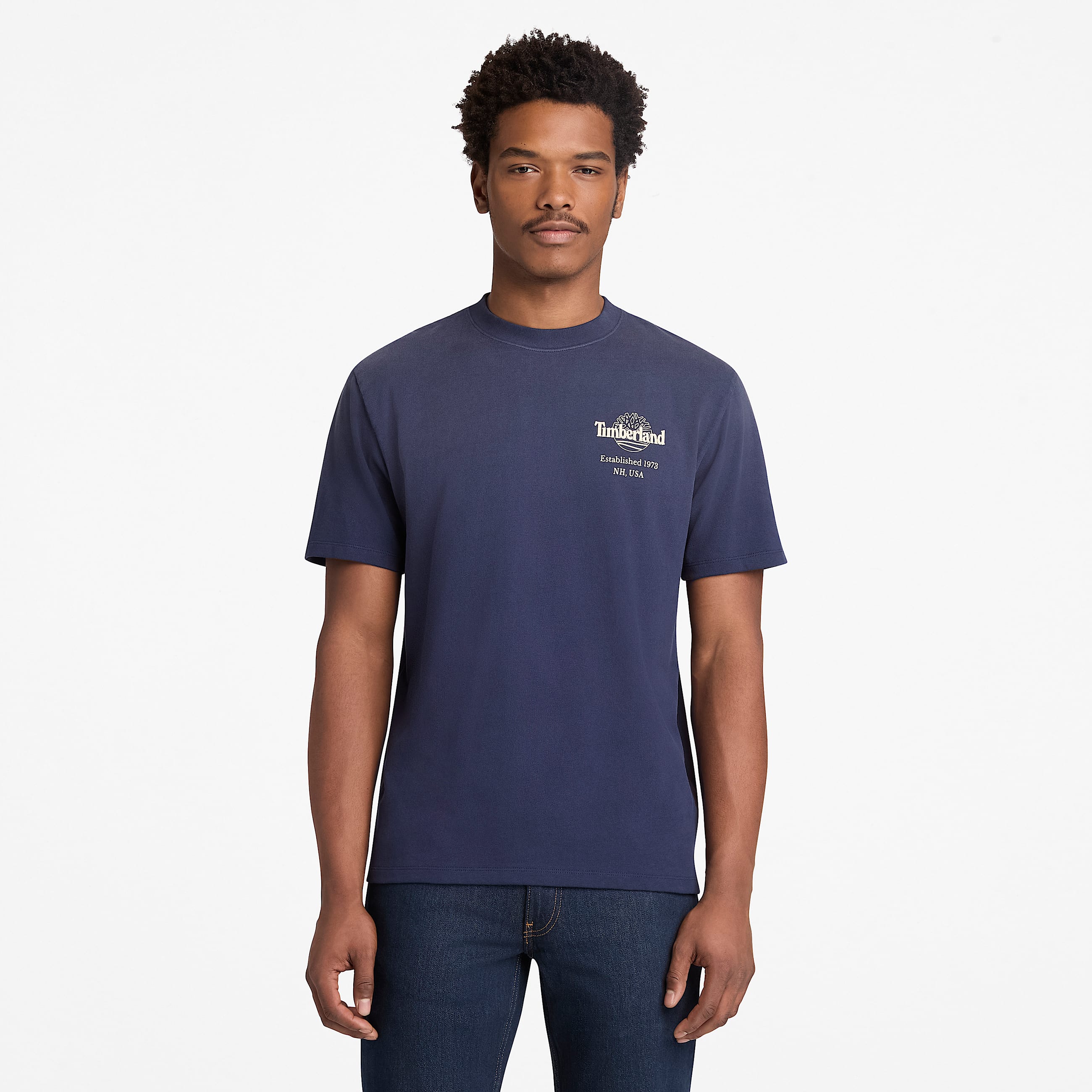 Camiseta de tejido de gran gramaje con logotipo del rbol lavada al sol para hombre en azul oscuro TBL azul ALT8