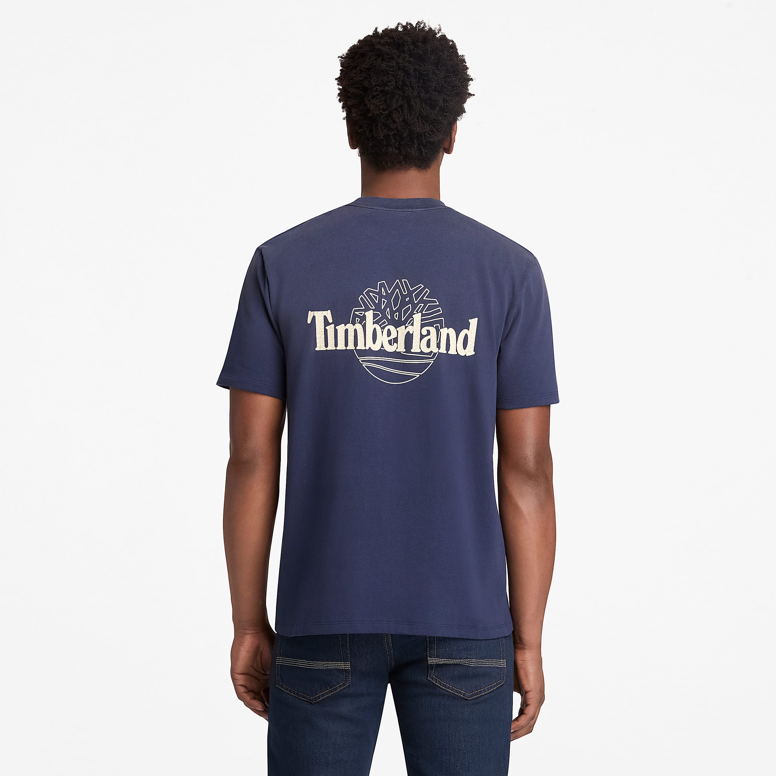 Camiseta de tejido de gran gramaje con logotipo del rbol lavada al sol para hombre en azul oscuro TBL azul ALT1