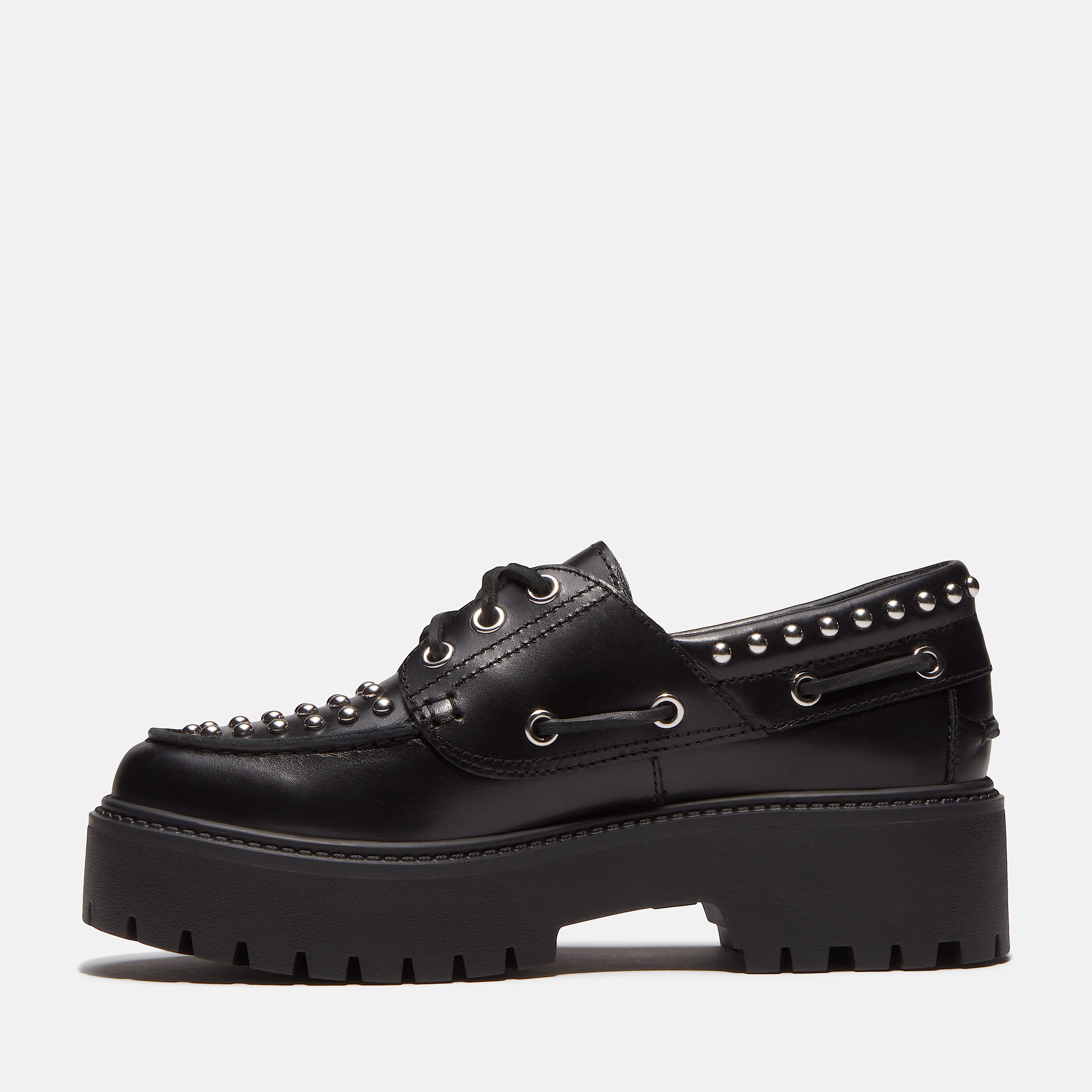 Stone Street Platform Boat Shoe for Women in Black TBL Black ALT6
