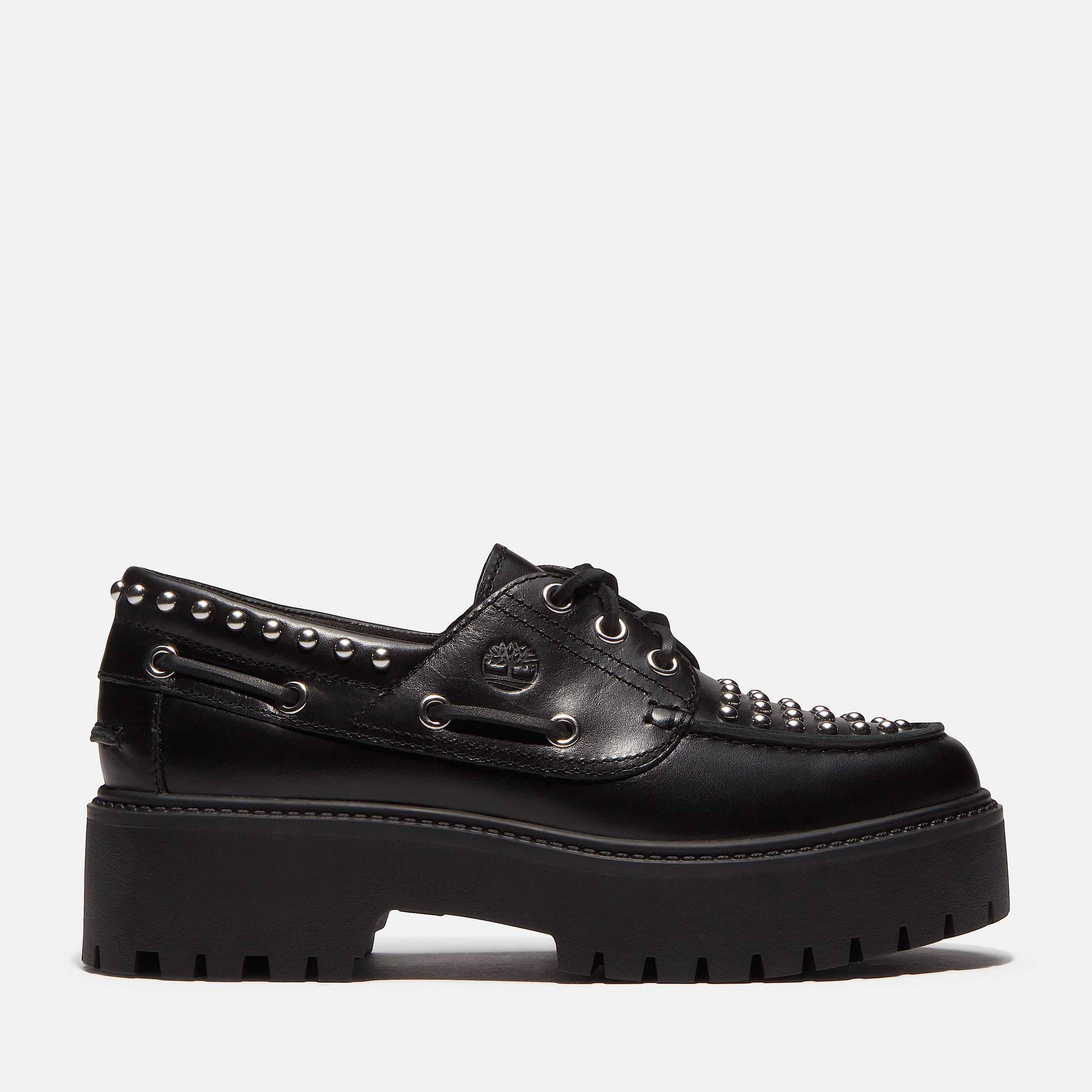 Stone Street Platform Boat Shoe for Women in Black TBL Black HERO