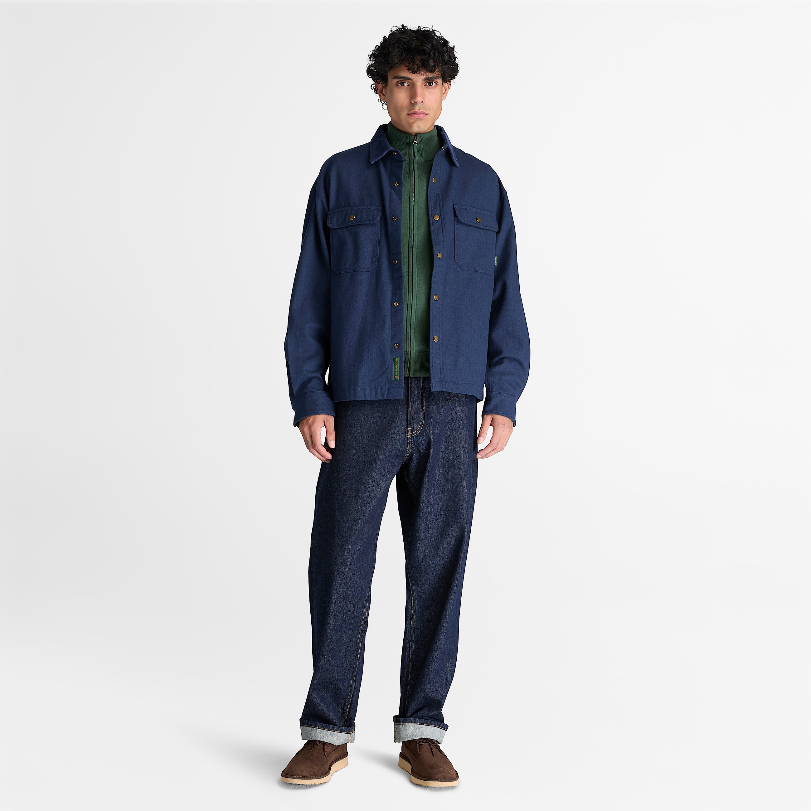 Chaqueta de algodn con cremallera integral Williams River para hombre en verde oscuro TBL verde ALT2