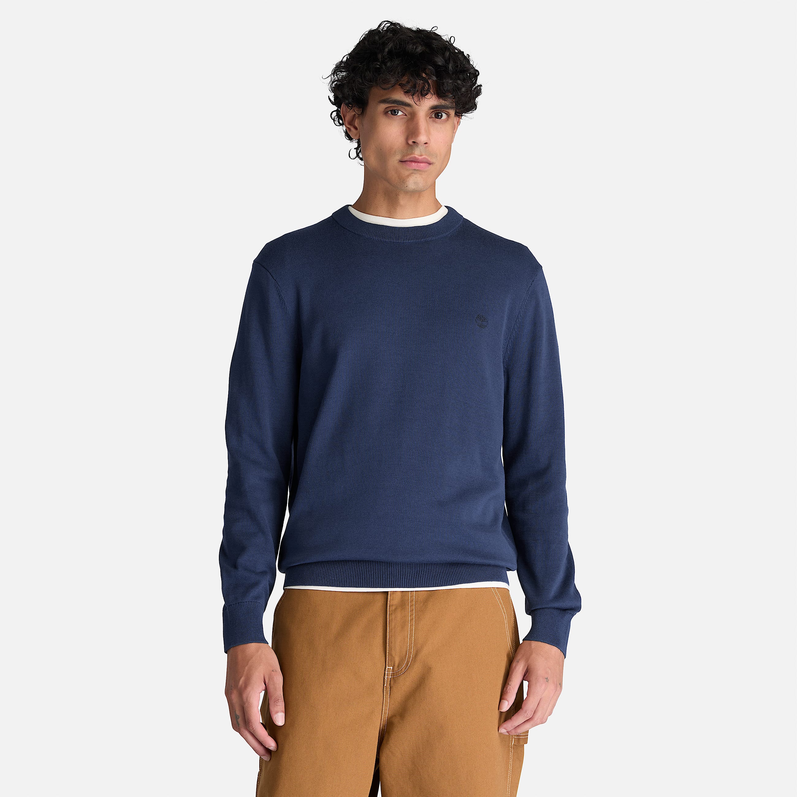 Williams River Cotton Crewneck Jumper for Men in Dark Blue TBL Blue ALT1