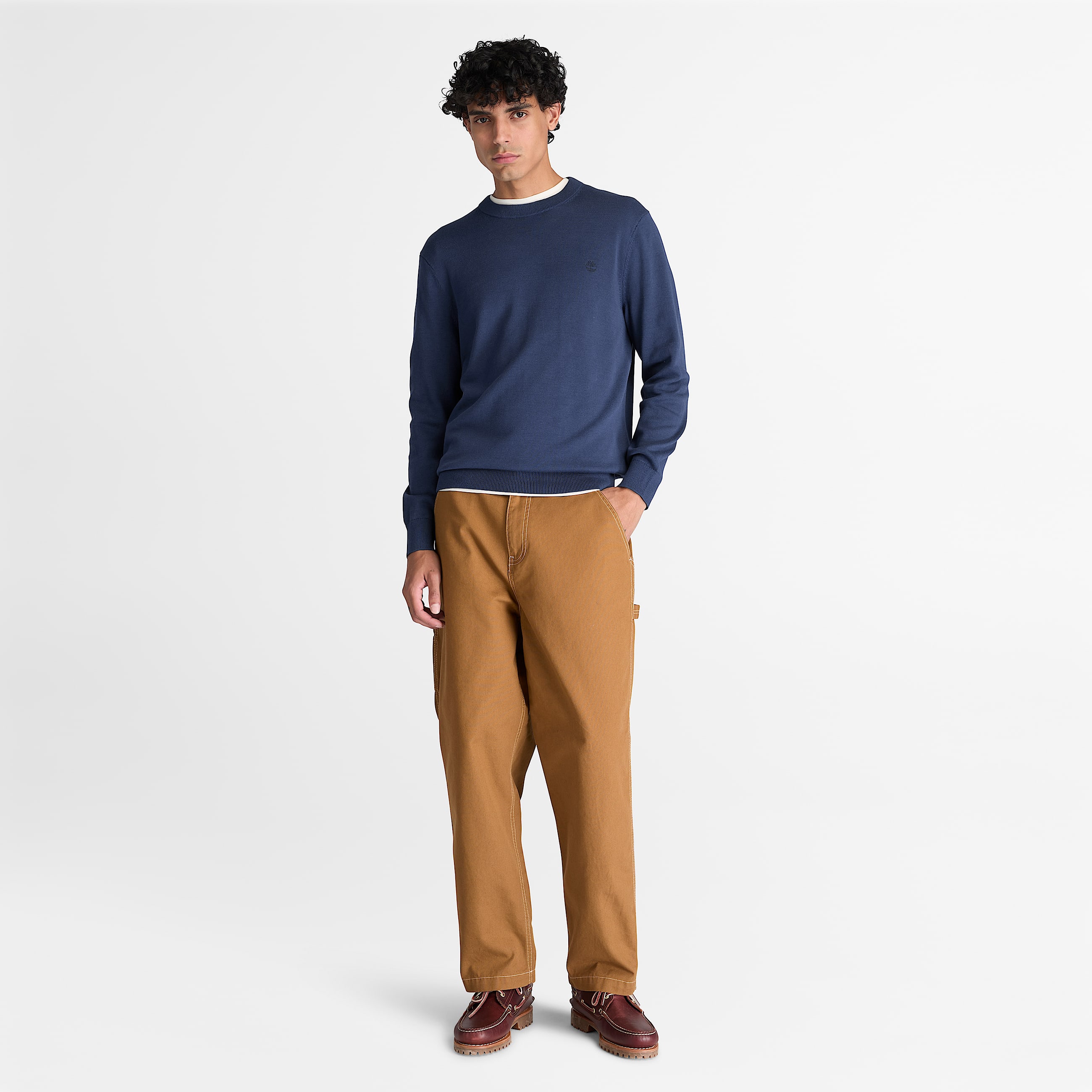 Williams River Cotton Crewneck Jumper for Men in Dark Blue TBL Blue ALT2