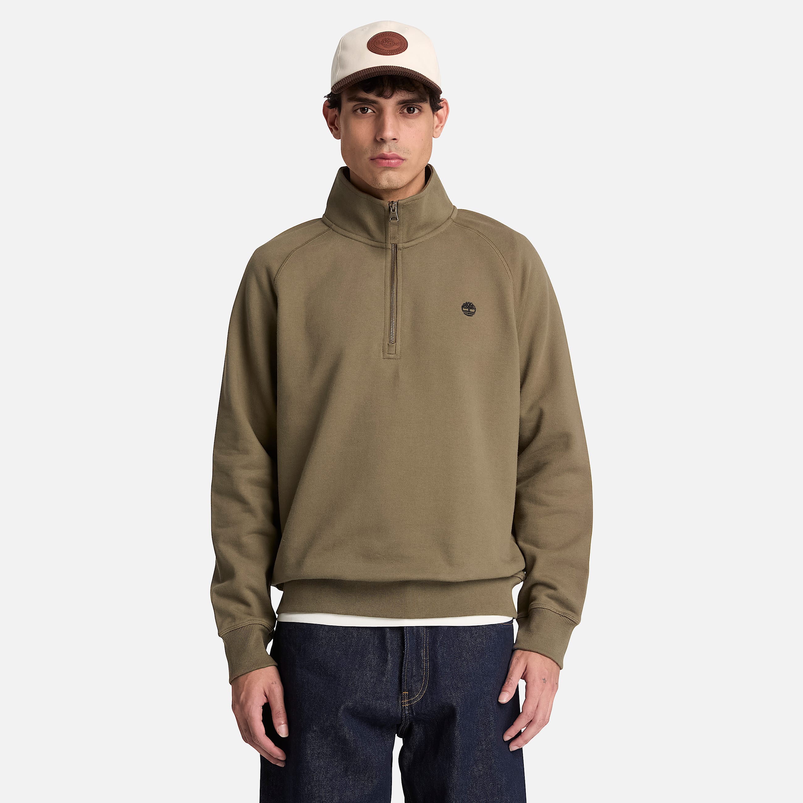 Exeter River Embroidered Logo QuarterZip Sweatshirt for Men in Dark Green TBL Green ALT1