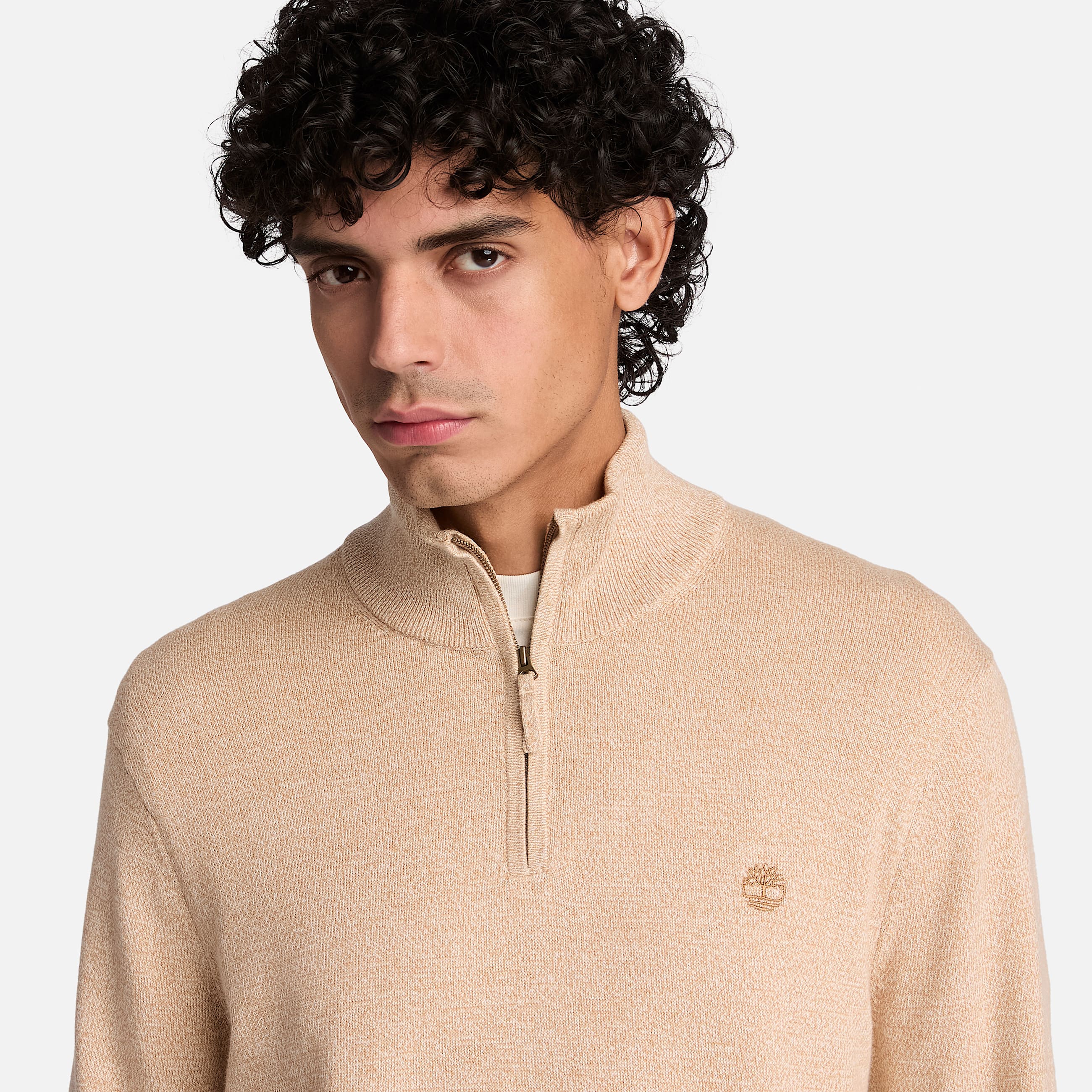 Williams River Cotton QuarterZip Jumper for Men in Light Beige TBL Beige ALT3