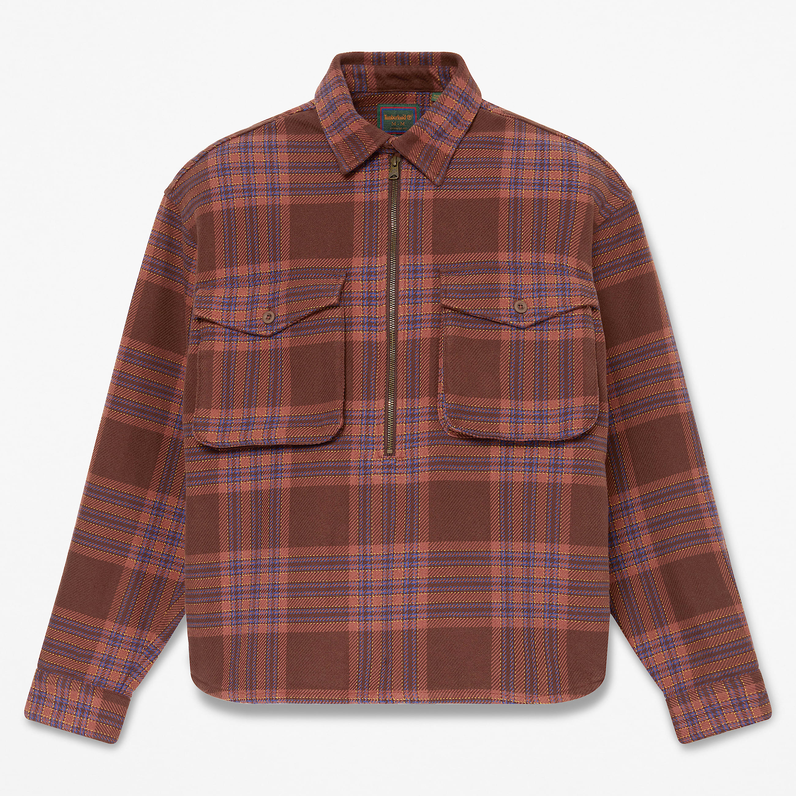 Flannel Check QuarterZip Shirt for Men in Dark Brown TBL Brown HERO