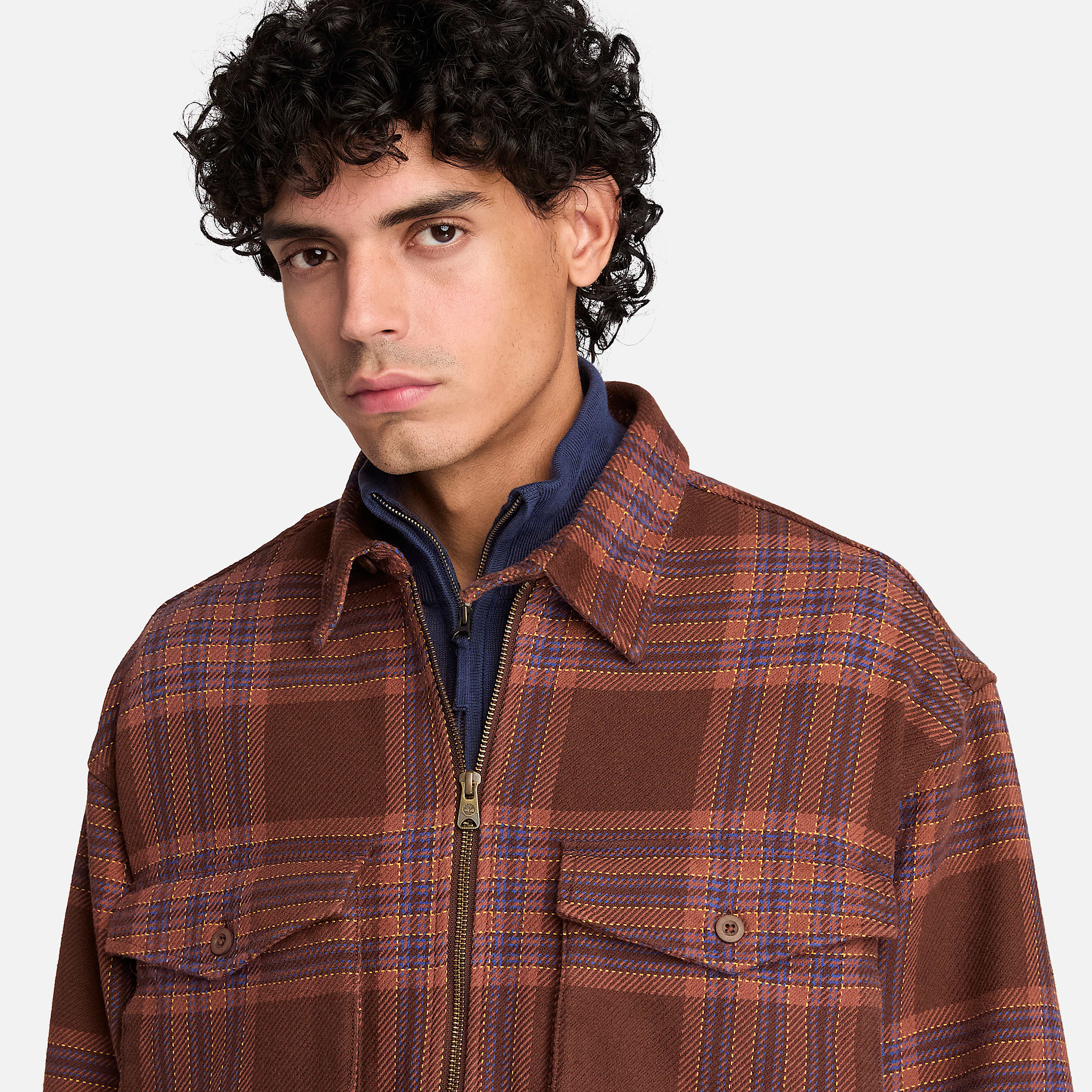 Flannel Check QuarterZip Shirt for Men in Dark Brown TBL Brown ALT3