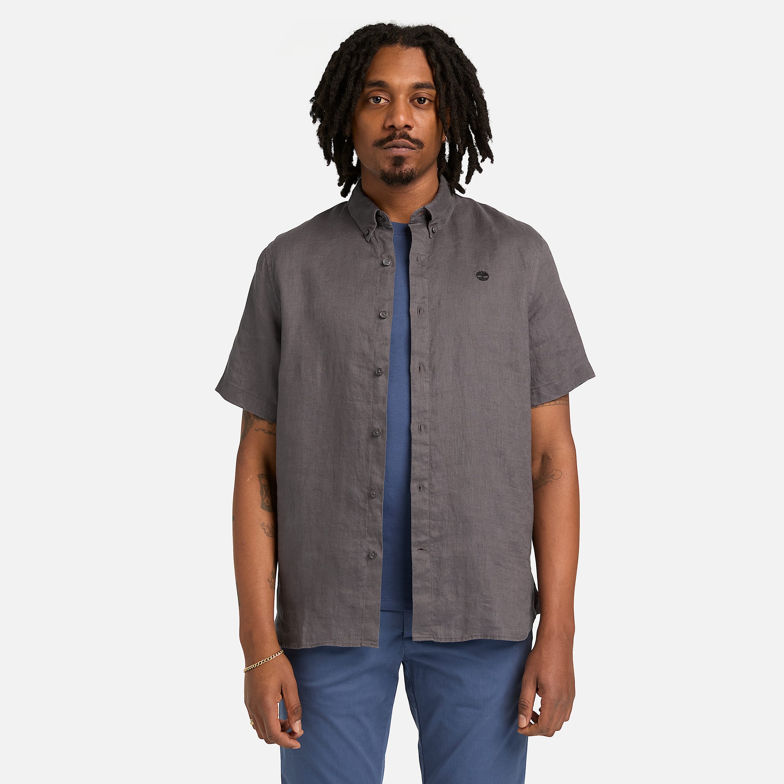 Mill Brook Linen ShortSleeve Shirt for Men in Grey TBL Gr ALT1