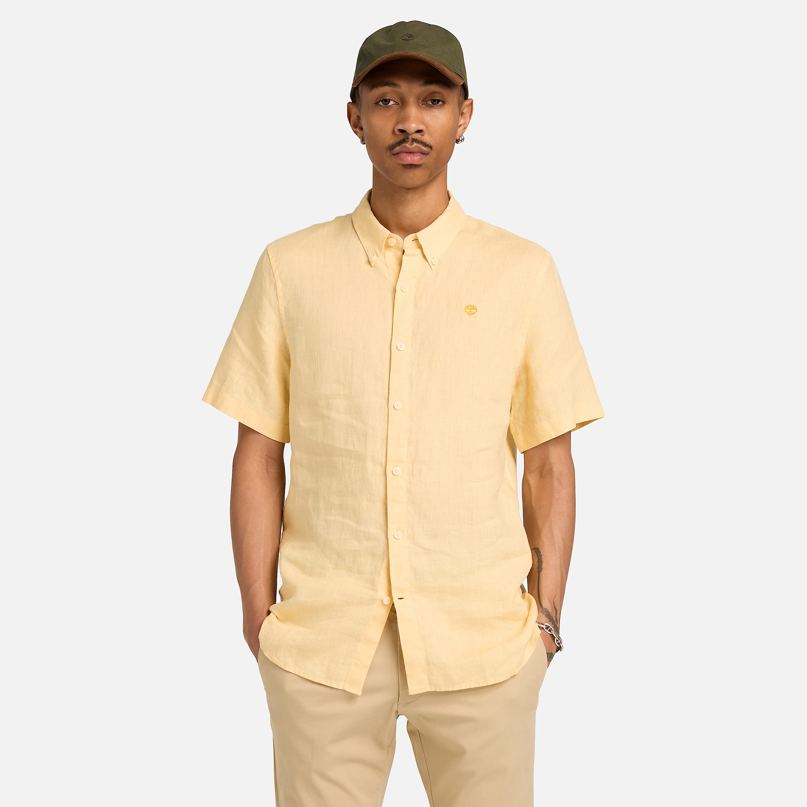 Mill Brook Linen ShortSleeve Shirt for Men in Yellow TBL Gul ALT1