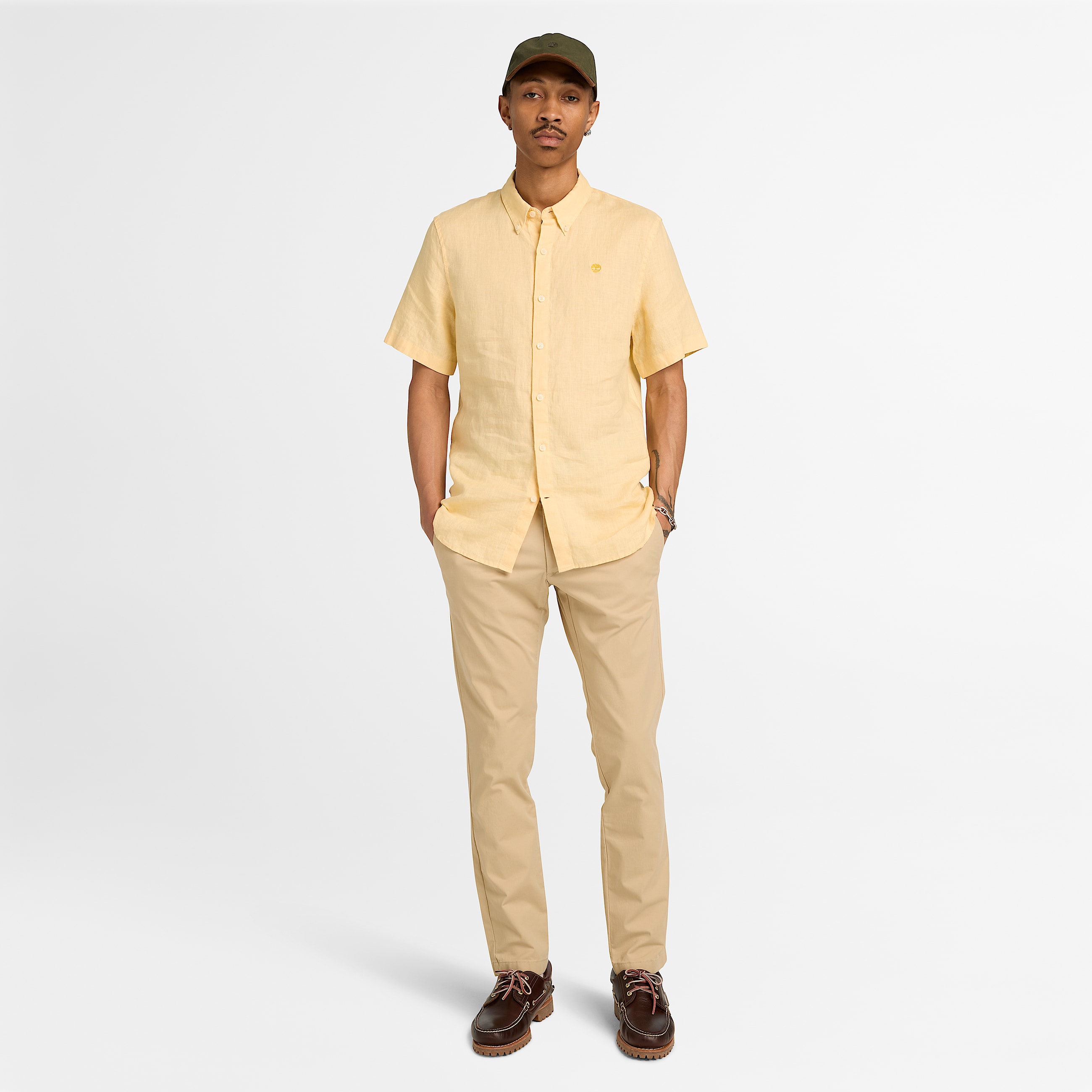 Mill Brook Linen ShortSleeve Shirt for Men in Yellow TBL Gul ALT2