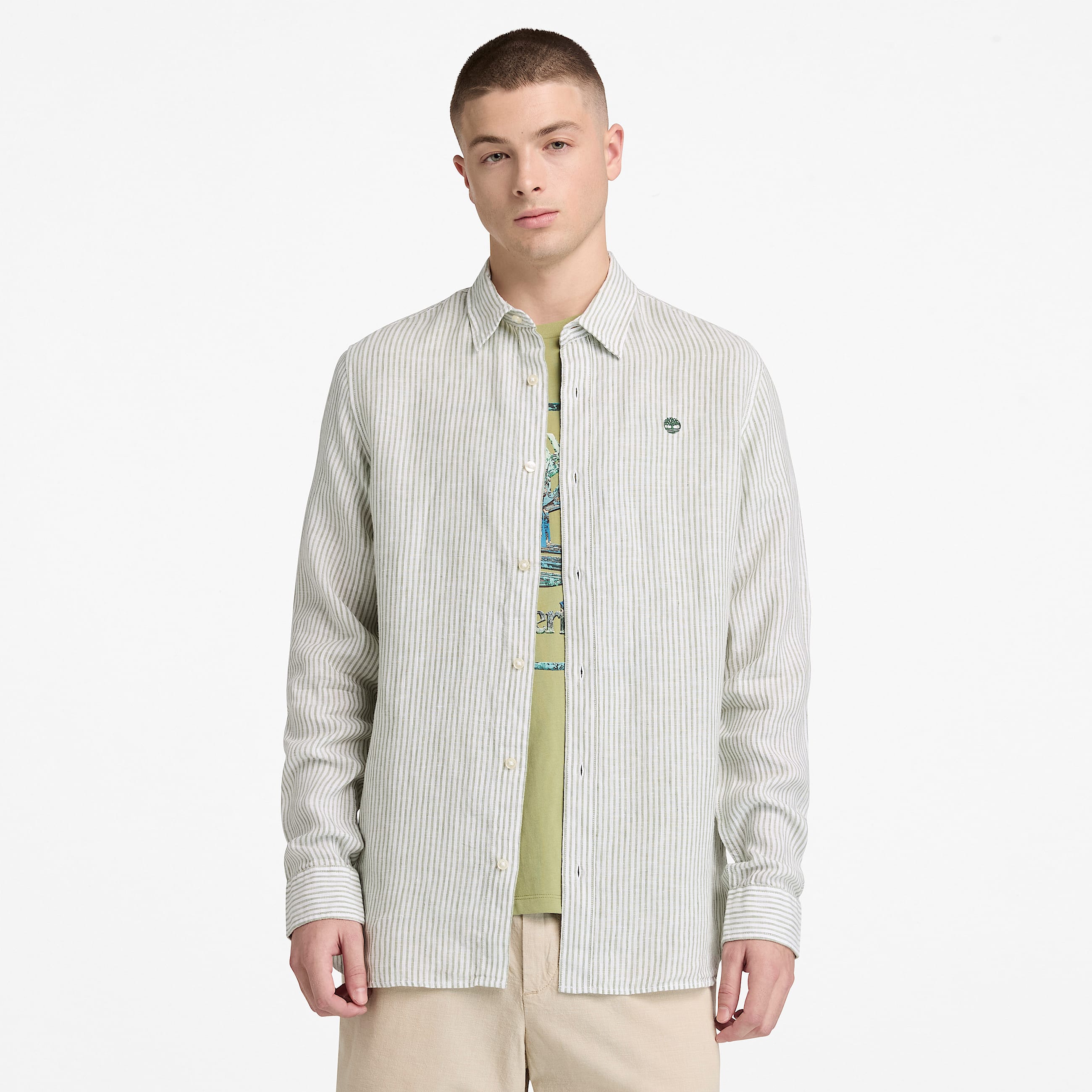 Camicia in Lino Vestibilit Regular Mill Brook da Uomo in verde TBL verde ALT1
