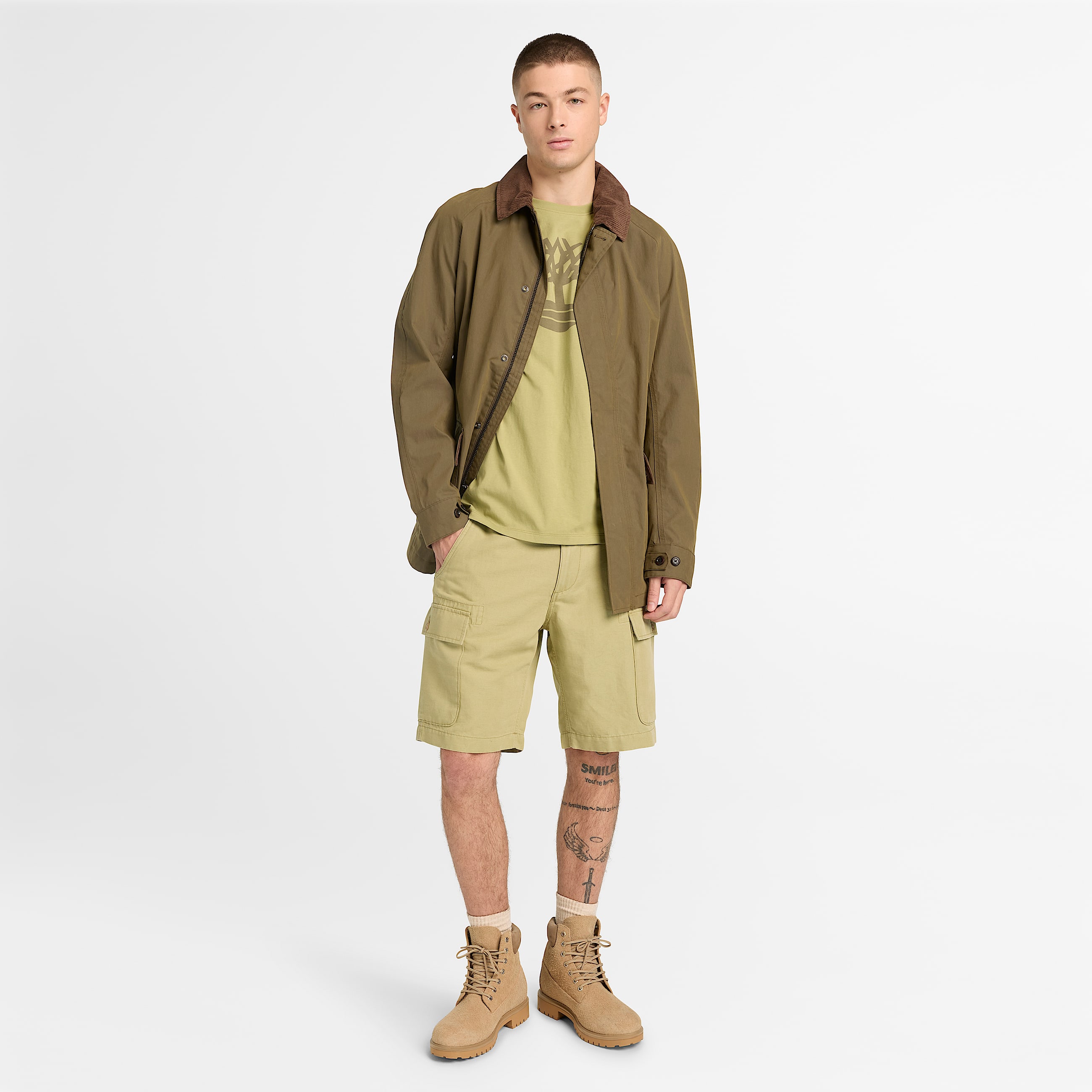 Brookline CottonLinen Cargo Short for Men in Green TBL Grn ALT2