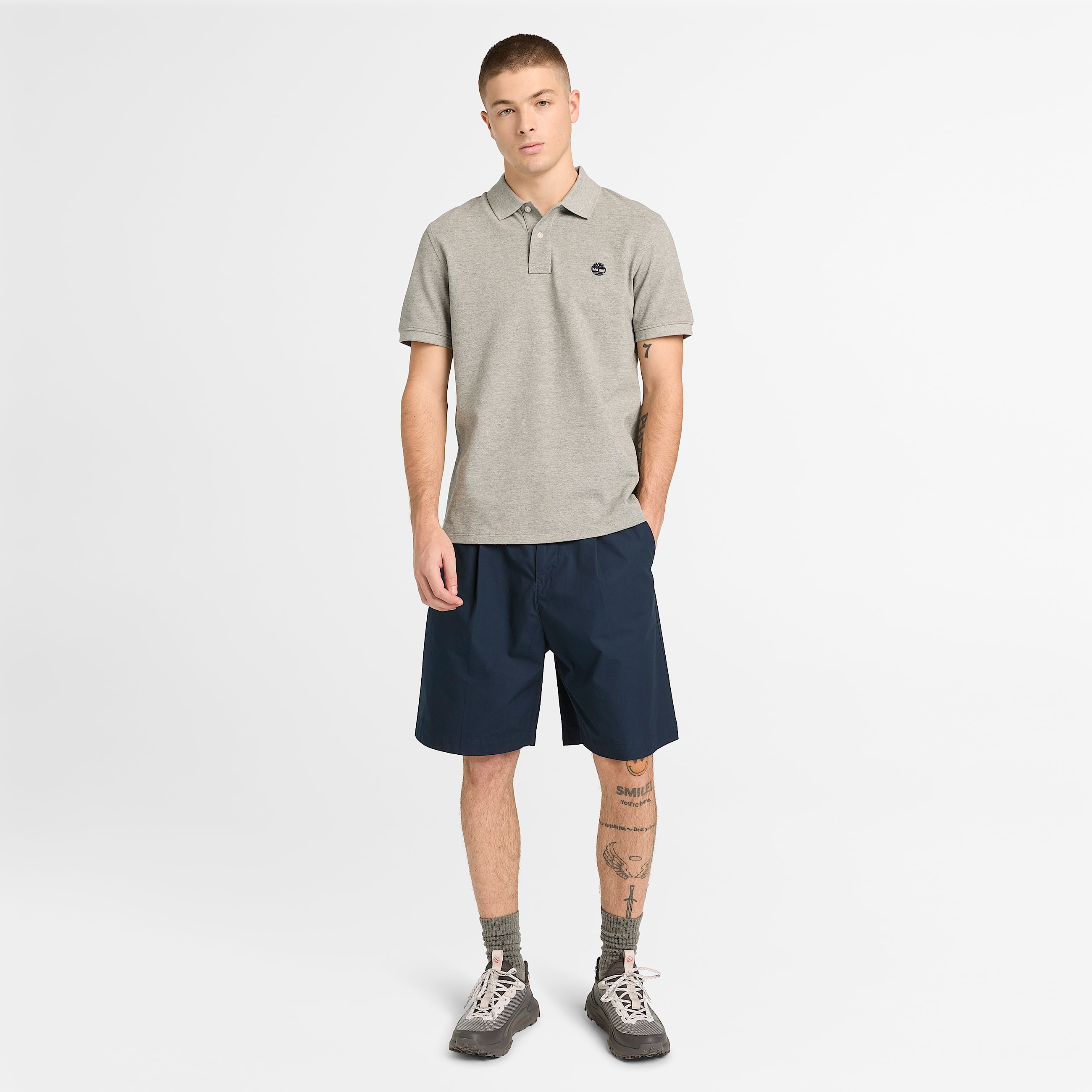 Claremont Poplin Pleated Chino Short for Men in Blue TBL Bl ALT2