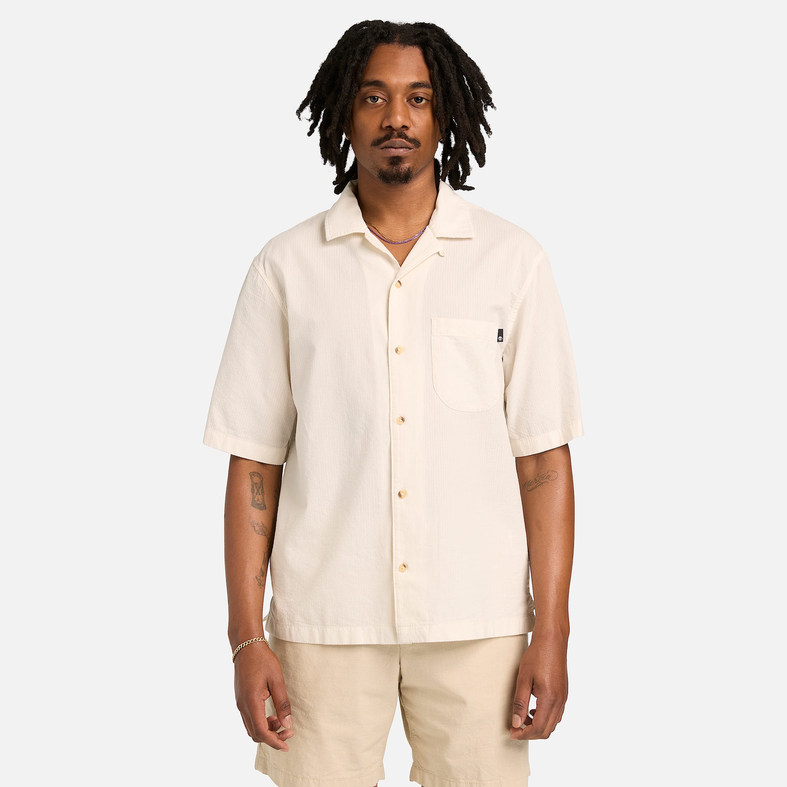 ShortSleeve Seersucker Resort Shirt for Men in White TBL Vit ALT1