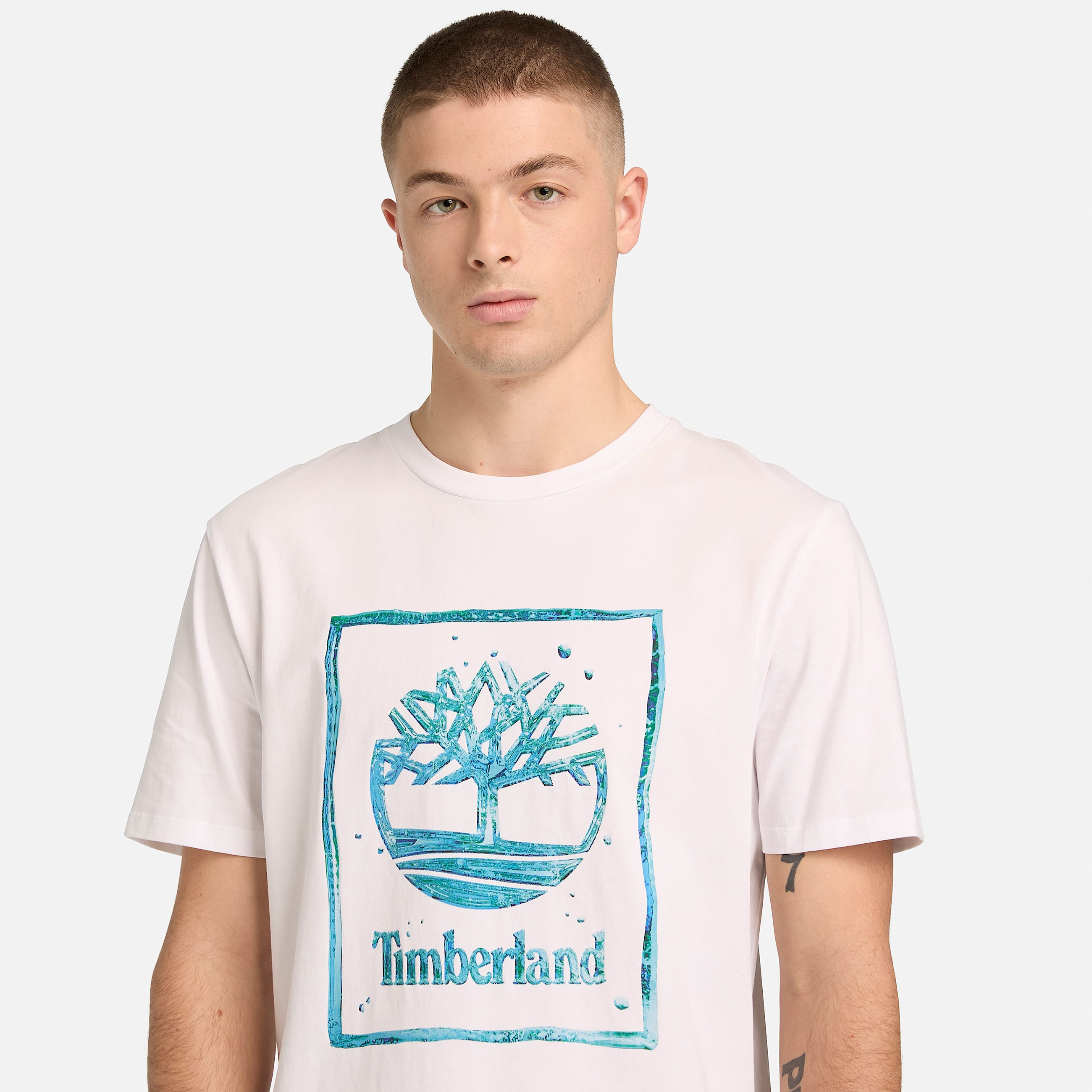 Tshirt a Maniche Corte con Logo Grafico Acqua da Uomo in bianco TBL bianco ALT3
