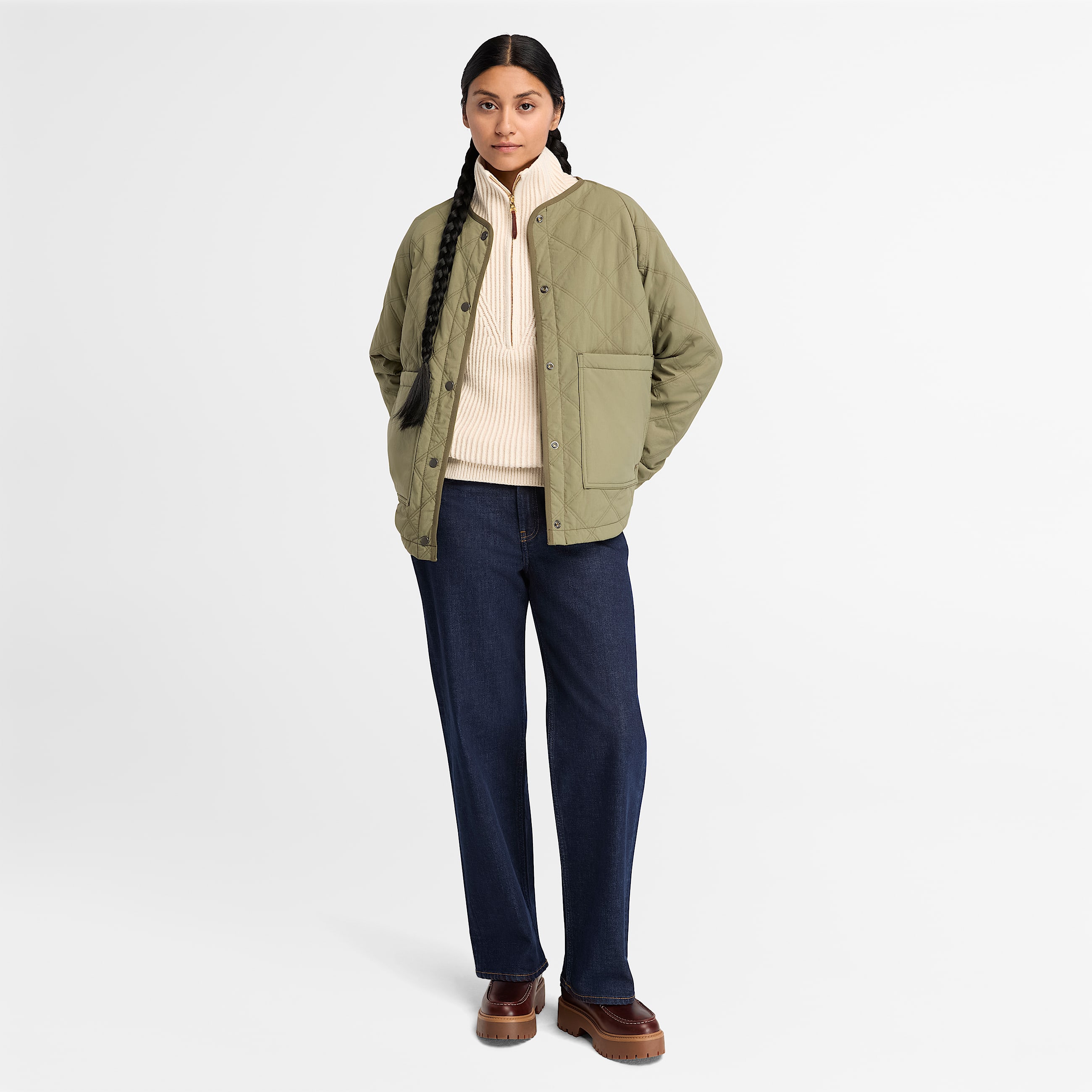 Chunky QuarterZip Jumper for Women in Beige TBL Beige ALT2