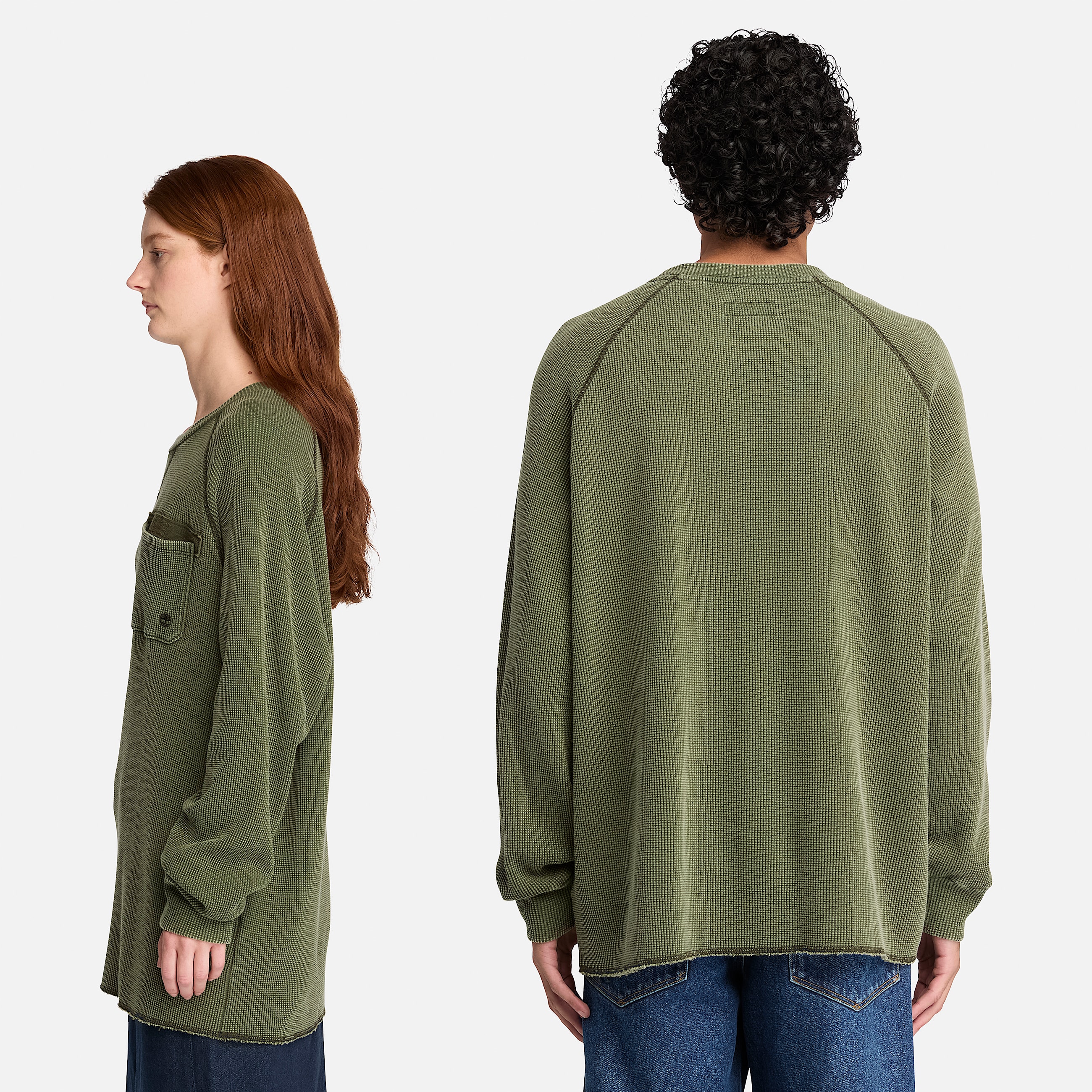 Timberland Tokyo Design Collective Garment Dyed Waffle LongSleeve TShirt in Dark Green TBL Green ALT2