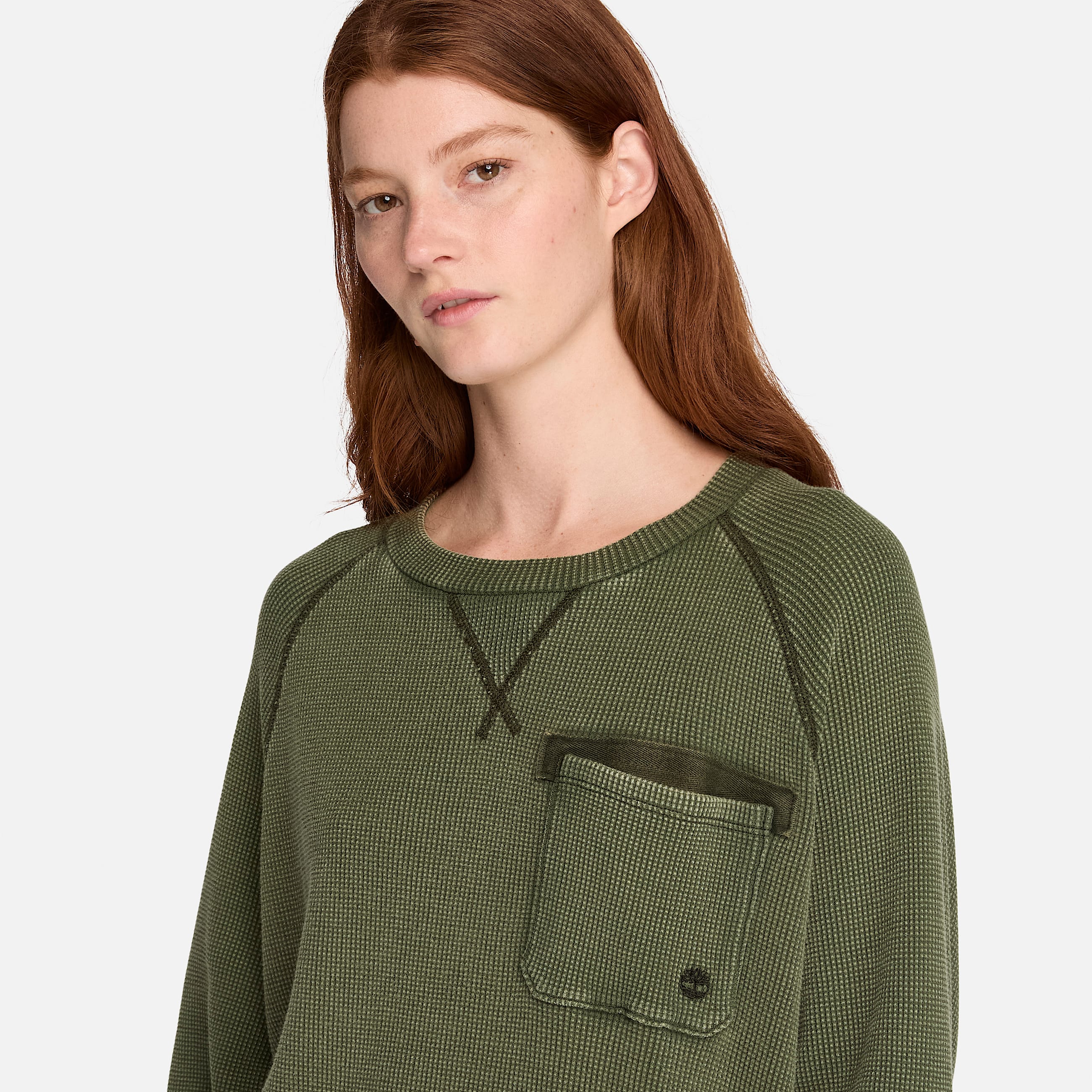 Timberland Tokyo Design Collective Garment Dyed Waffle LongSleeve TShirt in Dark Green TBL Green ALT4