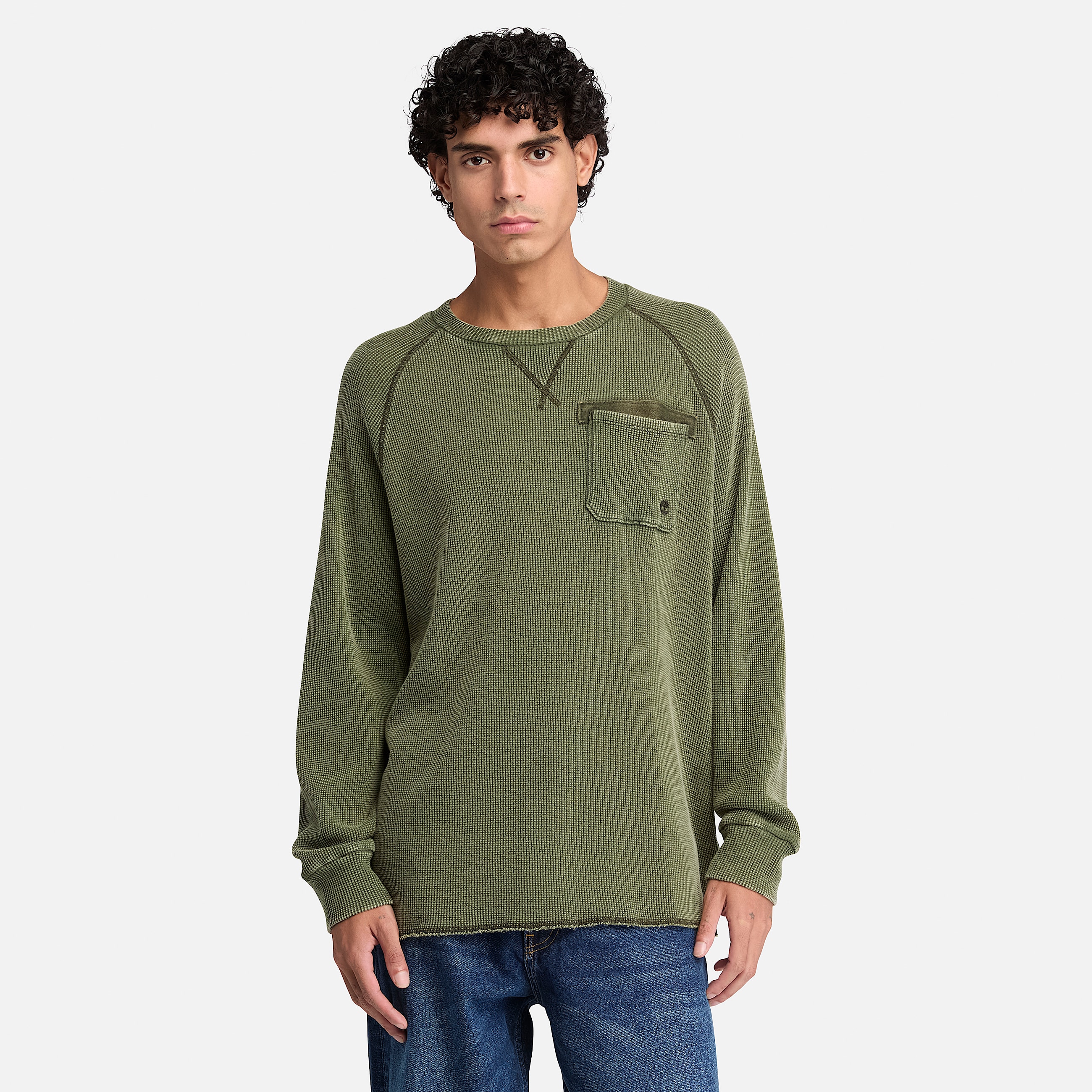 Timberland Tokyo Design Collective Garment Dyed Waffle LongSleeve TShirt in Dark Green TBL Green ALT3