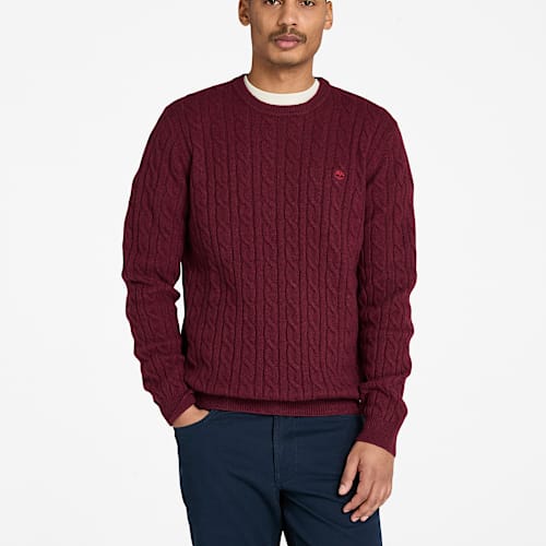 Chunky Yarn Crewneck Jumper for Men in Burgundy