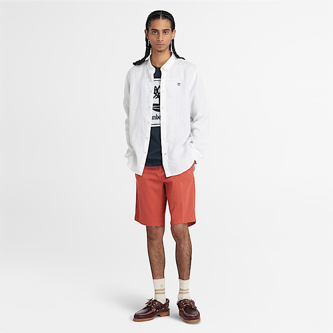 Camisa de lino Mill Brook para hombre en blanco