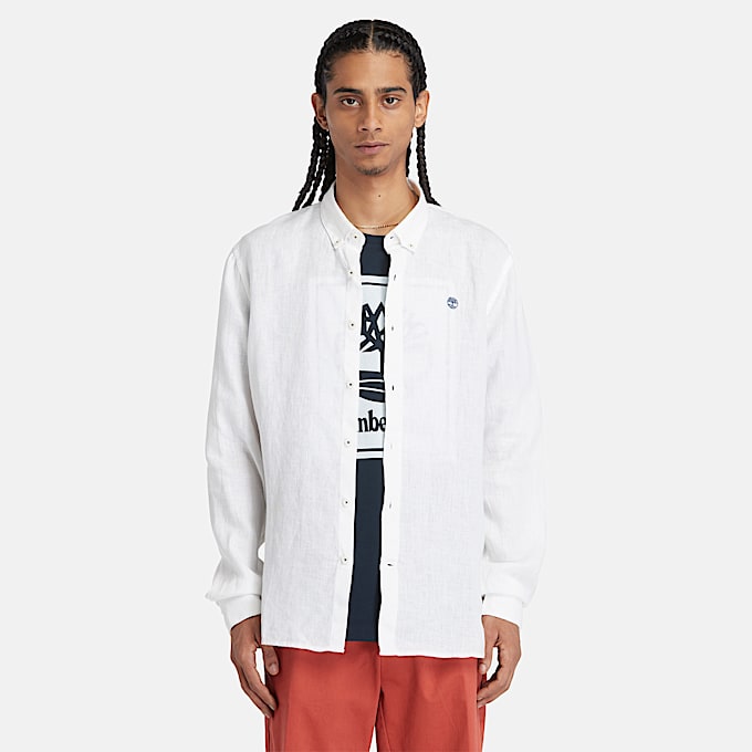 Camisa de lino Mill Brook para hombre en blanco - 1