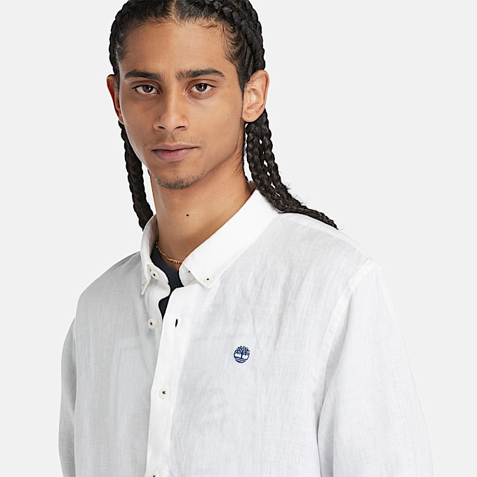 Camisa de lino Mill Brook para hombre en blanco