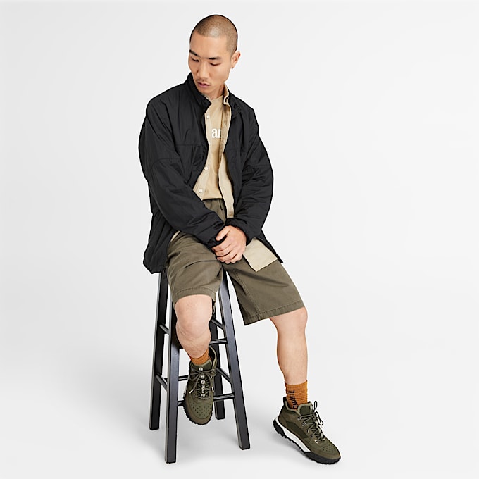 Kennebec River T-shirt met lineair logo en korte mouwen voor heren in beige