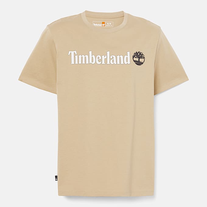 Kennebec River T-shirt met lineair logo en korte mouwen voor heren in beige