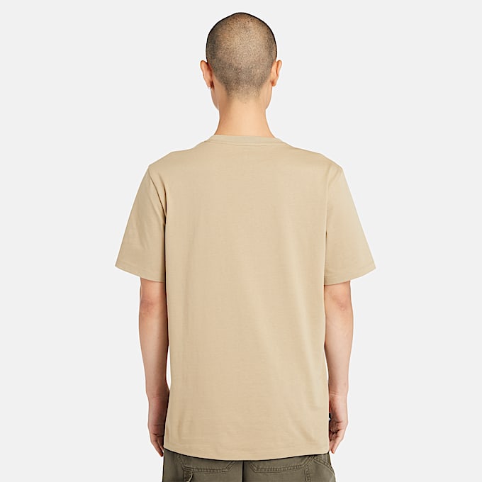Kennebec River T-shirt met lineair logo en korte mouwen voor heren in beige