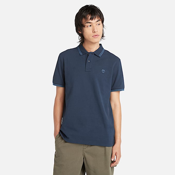 Millers River Piqué Poloshirt met contraststreep voor heren in donkerblauw - 1