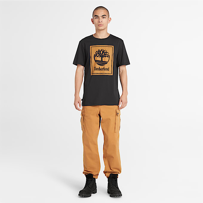 Contrast Stack Logo T-Shirt for Men in Black