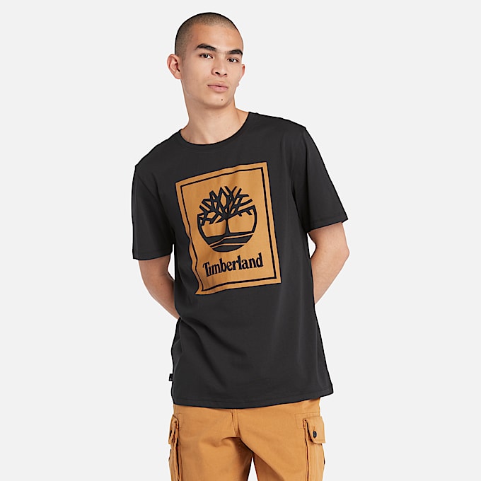 Contrast Stack Logo T-Shirt for Men in Black - 1