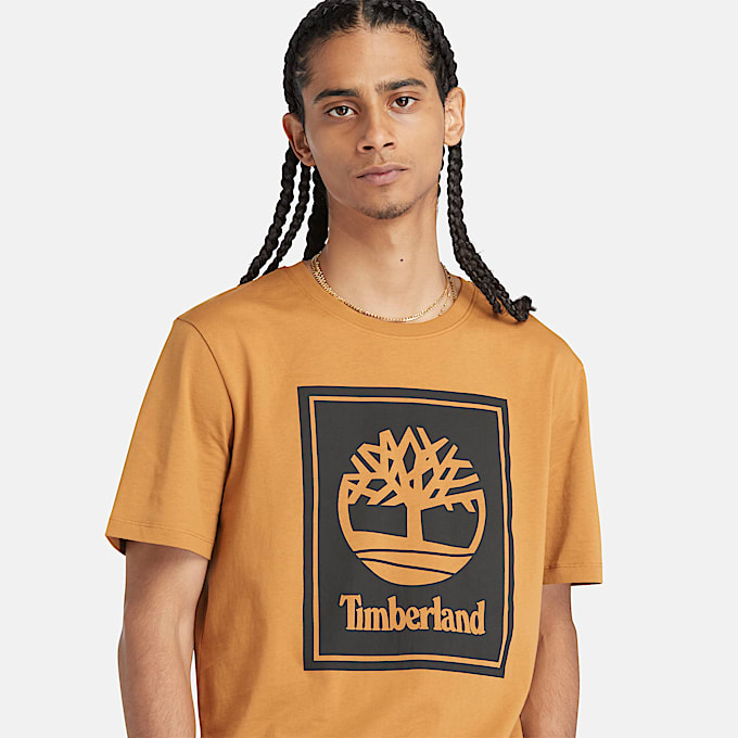 T-shirt con Logo Doppio a Contrasto da Uomo in giallo scuro