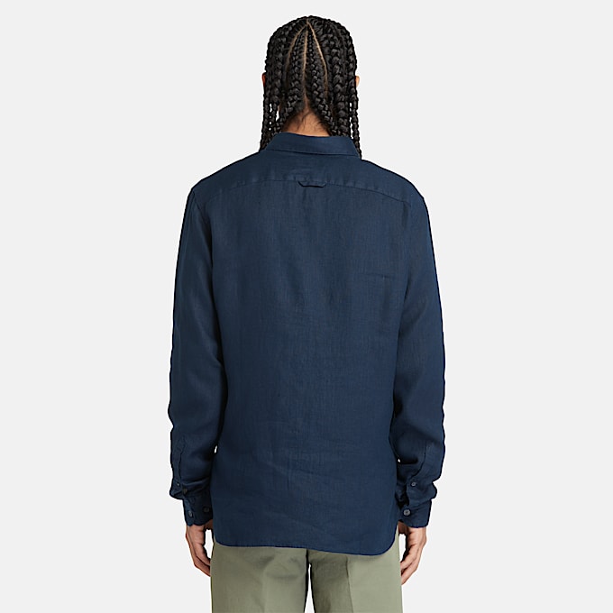 Camisa de lino Mill Brook para hombre en azul oscuro