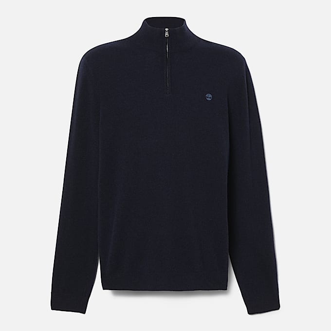 Pull en laine mérinos à encolure zippée Cohas Brook pour homme en bleu foncé