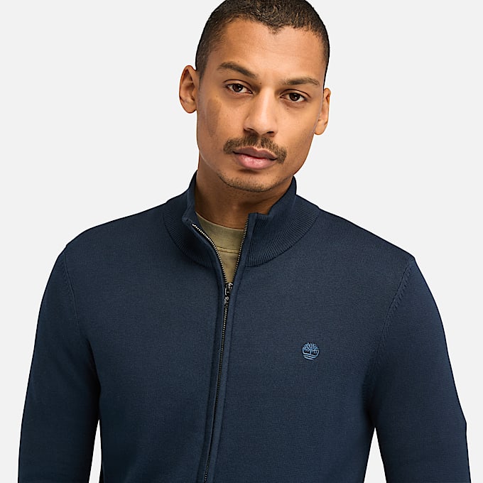 Maglione in Cotone a Zip Intera Williams River da Uomo in blu scuro