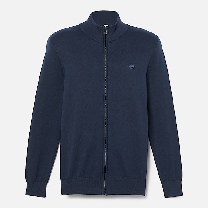 Maglione in Cotone a Zip Intera Williams River da Uomo in blu scuro