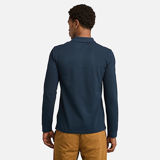 Millers River Long-Sleeve Pique Polo for Men in Dark Blue