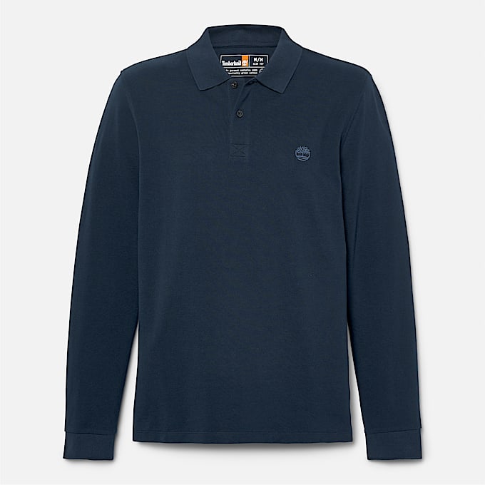 Millers River Long-Sleeve Pique Polo for Men in Dark Blue
