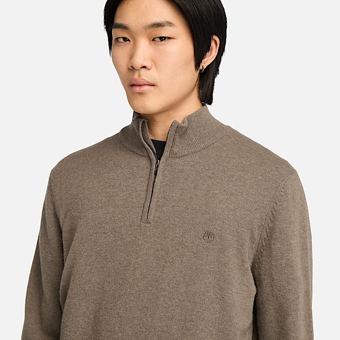 Cohas Brook Pullover aus Merinowolle mit 14Reiverschluss fr Herren in Braun TBL Braun ALT2