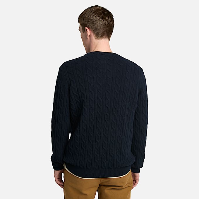 Maglione Girocollo a Trecce Phillips Brook da Uomo in blu scuro