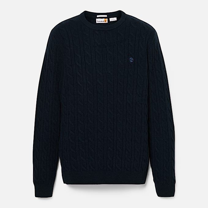 Maglione Girocollo a Trecce Phillips Brook da Uomo in blu scuro