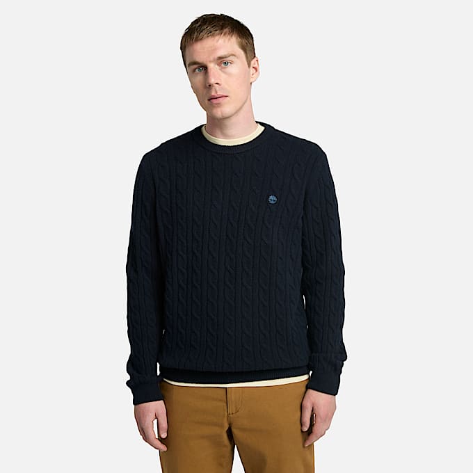 Phillips Brook Crewneck Cableknit Jumper for Men in Dark Blue TBL Blue HERO